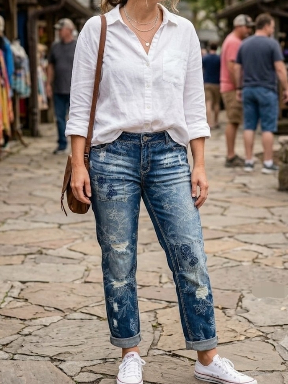 Jeans Artesanales CST 1946 - Mixture with Floral Embroidery and Wearing